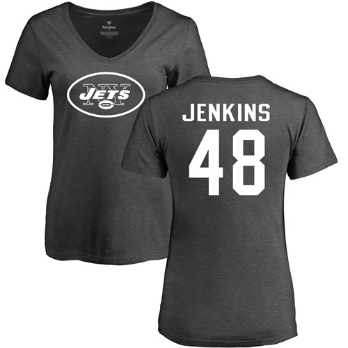 New York Jets Ash Women Jordan Jenkins One Color NFL Football #48 T Shirt->women nfl jersey->Women Jersey